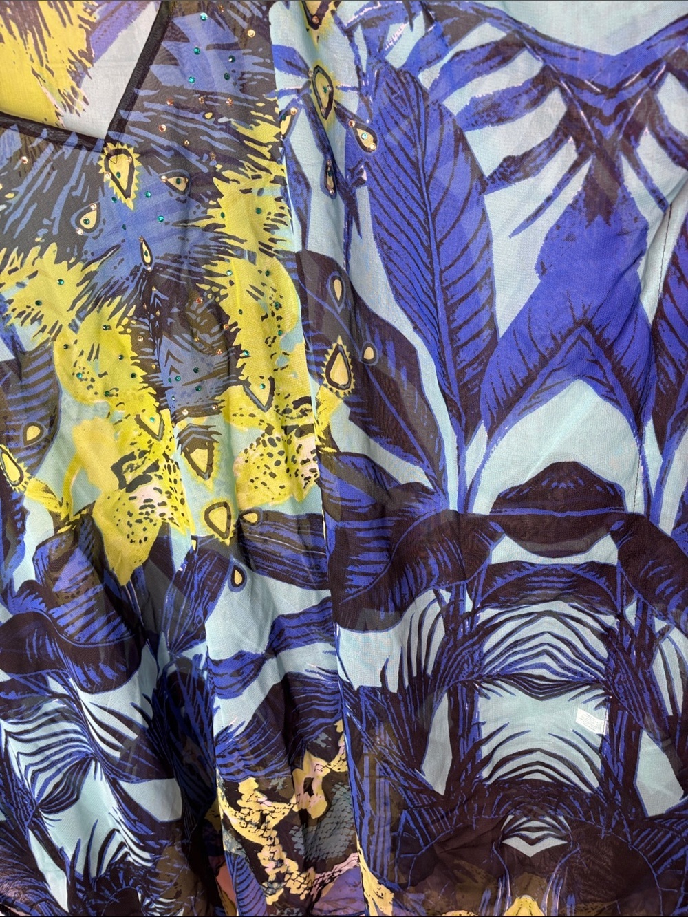 Vibrant Blue & Lime Sheer Beach Cover-Up - Picture 4 of 7